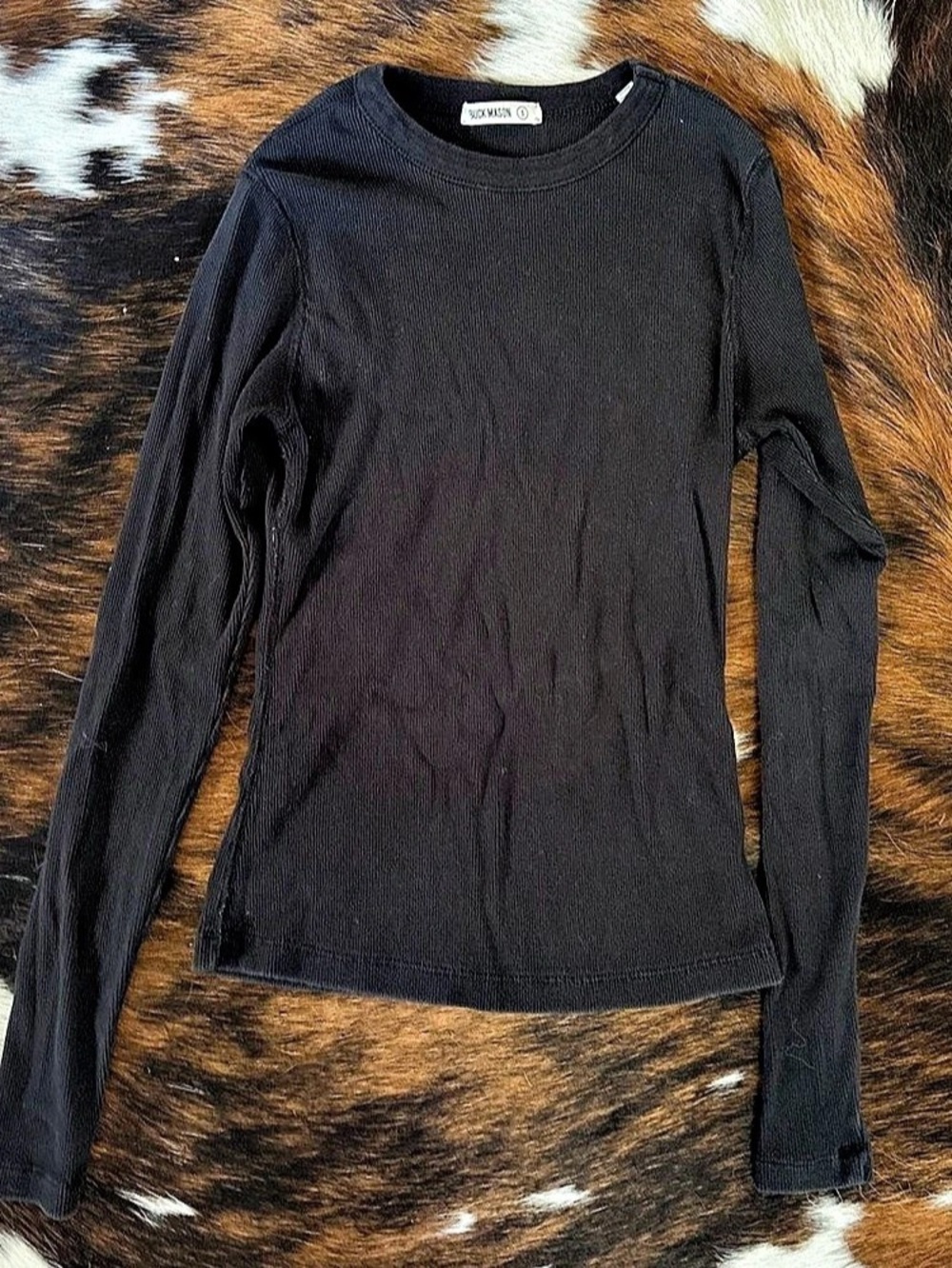 Buck Mason Surplus Rib L/Small Crew Ribbed Long Sleeve Tee Black Small